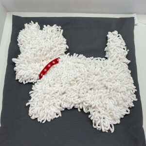 Coussin fait main chien blanc 3D 46cmx48cm style enveloppe